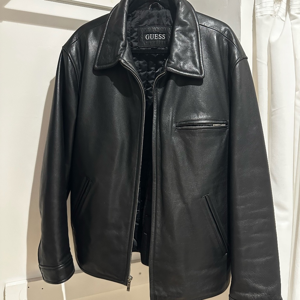 GUESS Mens Genuine Leather Jacket